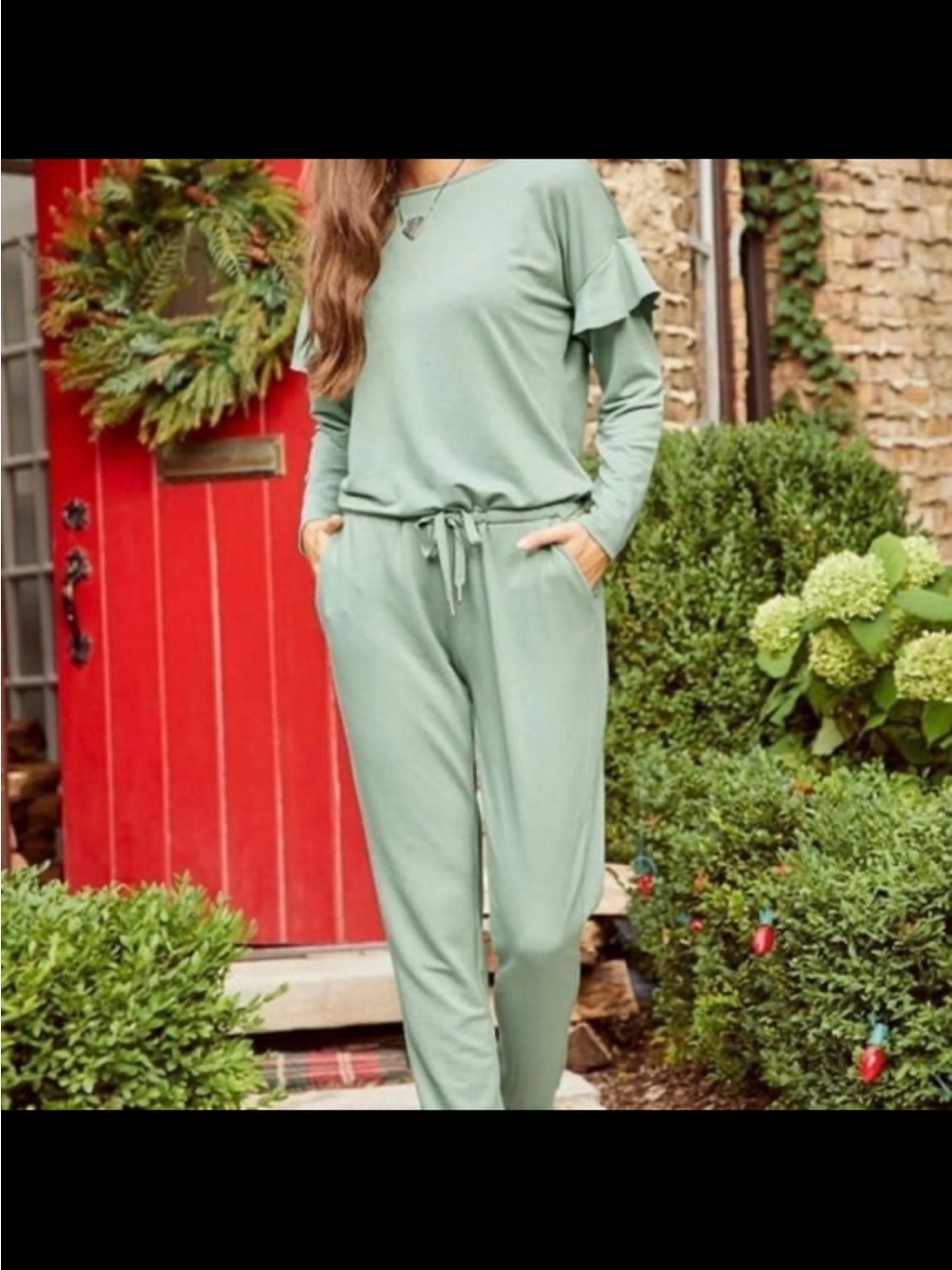Matilda Jane Resting Day Sage Green Lounge Ruffle Sleeve Jumpsuit